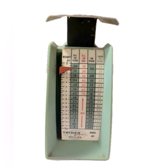 Vintage Triner Model 401 Postal Scale 1963 Rates Metal Green Plastic Post Office - Picture 3 of 9